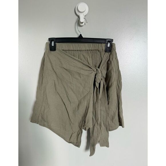 Zara EUC Wrap Up Knotted ButterySoft Material Olive Khaki Green Mini Skirt XS - Picture 9 of 12